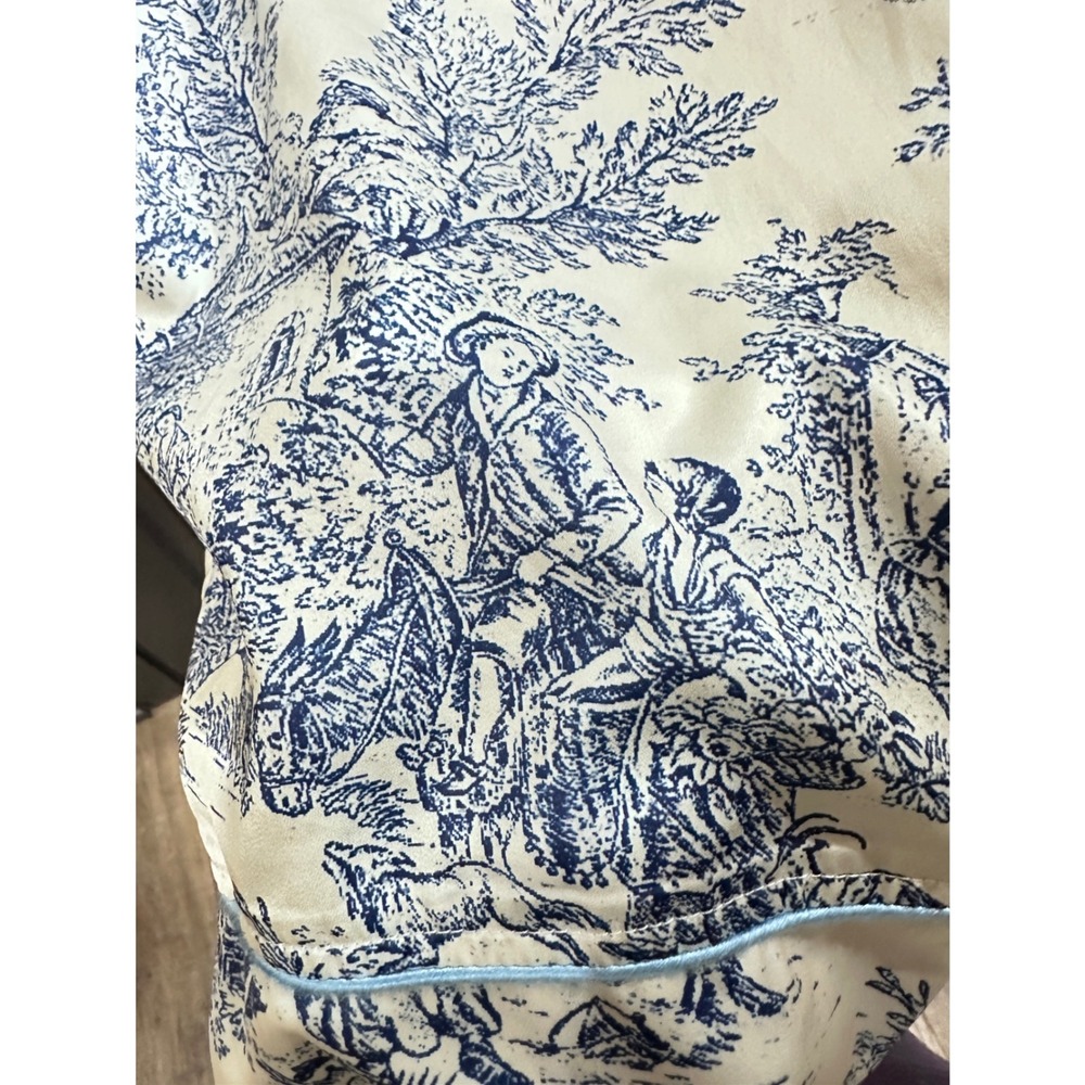 Cider Blue White Toile De Jouy Pajama Pants Wide Leg Satin Lounge Small - Picture 2 of 8